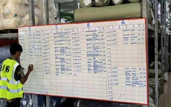 Production planning board at our Cambodia factory